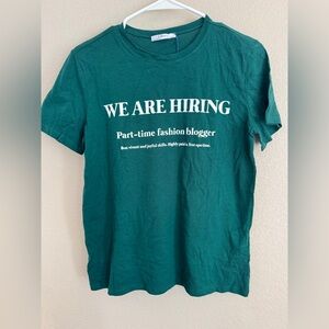 Zara Basic T-Shirt green we are hiring part-time fashion blogger size small
